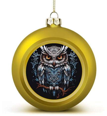 Weihnachtsbaumkugel-Ornamente, goldene Eule, bedruckt, Weihnachtskugel, Weihnachtsbaum-Hängedekorationen für Urlaub, Hochzeit, Kamin, 2 Stück