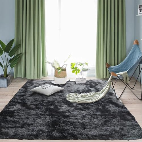CUIMEI Shaggy Teppich 30 x 95 cm, Zottelige Weicher Langflor Fell, Maschinenwaschbar, Einfache Reinigung, für Küchen Fellteppiche Flauschig, Dunkelgrau