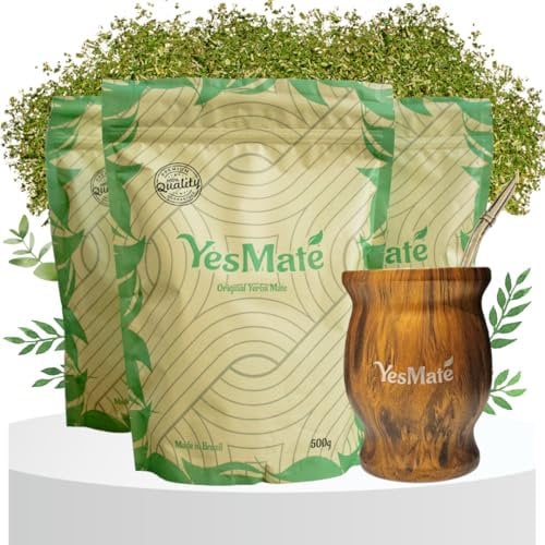 YesMate Yerba Mate Starter Kit – 1.5KG Loose Leaf Yerba Mate Tea UK Set with Traditional Gourd, Stainless Steel Bombilla & Cleaning Brush – Authentic Beginner Mate Tea Set & Gift (1.5Kg)