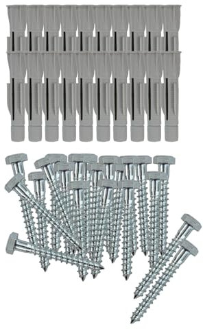 CABLEPELADO - Pack de 20 Tirafondos Cabeza Hexagonal DIN 571 8X60 + 20 Tacos de Univfix 10X50 | Tornillos para Madera y Paredes | Alta Resistencia (20 Tacos + 20 Tornillos)