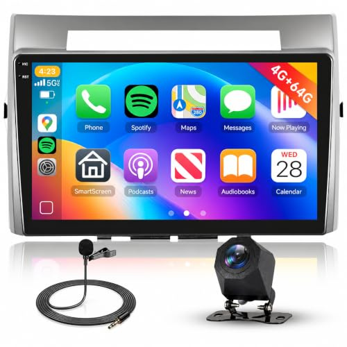 Hodozzy 4G+64G Autoradio für Toyota Corolla Verso 2004-2009 Android 9 Zoll InCell Touchscreen GPS Navi Carplay Wireless Android Auto, Radio 2 Din Bildschirmo Bluetooth DSP WiFi FM RDS Rückfahrkamera