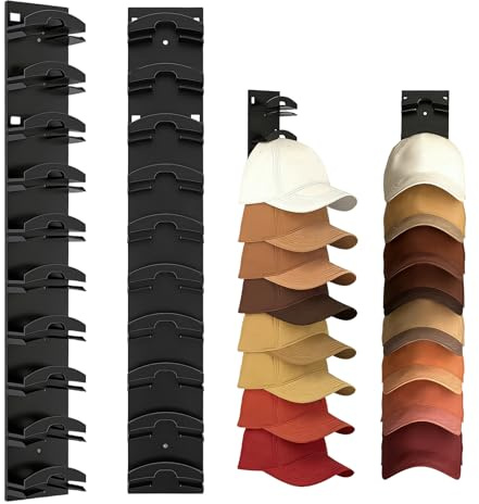 Jerhyun 2 Stück Cap Halter, Stabile Cap Halterung Wand Schwarz | Cap Halterung Wand Geeignet für Kleiderschränke, Türen und Schlafzimmer