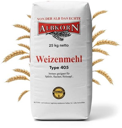ALL-WIN Albkorn Weizenmehl Type 405 – Regionales Qualitätsmehl von der Schwäbischen Alb | Feines Mehl zum Backen & Kochen | Ideal für Kuchen, Spätzle, Hefezopf & Feingebäck (25 kg)
