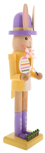 PRETYZOOM Casse-Noisette Lapin en Bois Peint la Main, Décoration de Pâques Mignonne Chapeau Violet, Ornement de Table Printanier, Statue de Lapin Décorative pour Maison et Bureau, Figurine