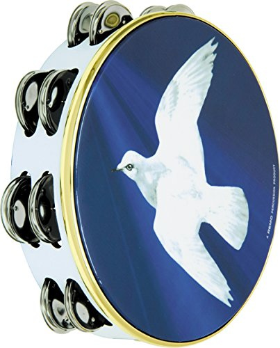 Remo Tambourine, 8 Diameter, 8 Pairs Jingles x 2 Rows, 'Religious Dove' Graphic