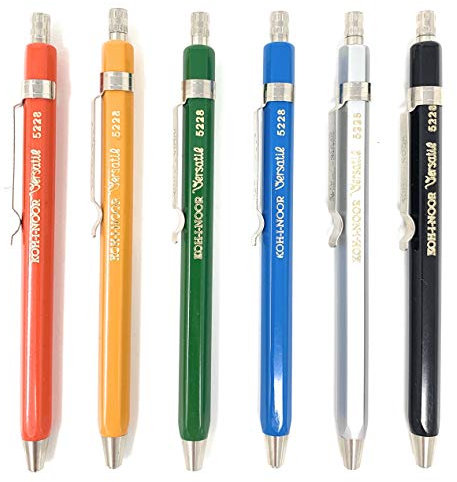 Fallbleistift Druckbleistift Metall kurz 2 mm Mine KOH-I-NOOR 6er Set incl. Bleistiftminen