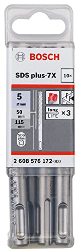Bosch Professional 10tlg. Hammerbohrer SDS Plus-7X (für Beton und Mauerwerk, 5 x 50 x 115 mm, Zubehör Bohrhammer)