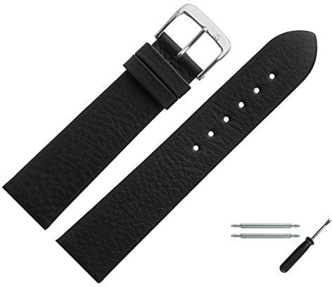 MARBURGER Uhrenarmband 17mm Leder Schwarz Silber Yak Prägung - Montage Set 5251710000120