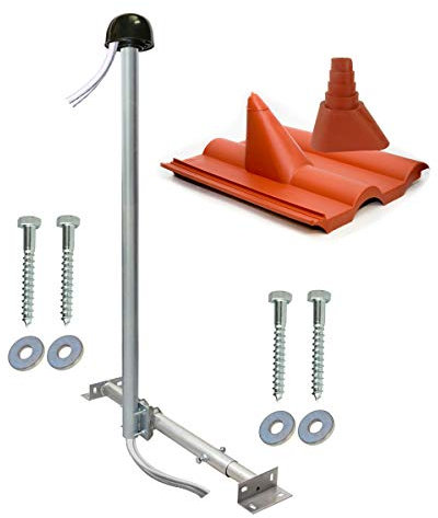 SkyRevolt SAT TV Aufdachsparrenhalter Sparrenabstand 60-105 cm Mast 120cm Dachsparren-Halter für Satellitenschüssel | Aufdach Montageset mit Kabeldurchführung Mastabdeckkappe