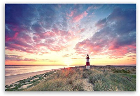ge Bildet Bild auf Leinwand | Landschaftsbilder - Leuchtturm auf Sylt T in 120x80 cm als Wandbild XXL | Wand-deko Dekoration Wohnung modern Bilder | 2212