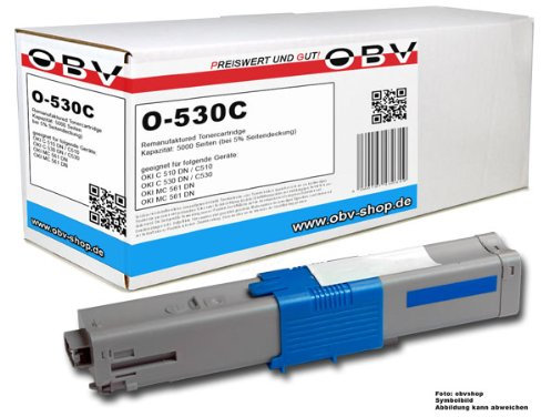 OBV kompatibler Toner als Ersatz für OK 44469724 für Oki C510 C510DN C530 C530DN MC561 MC561DN C511dn C531dn MC562dn - 5000 Seiten Cyan