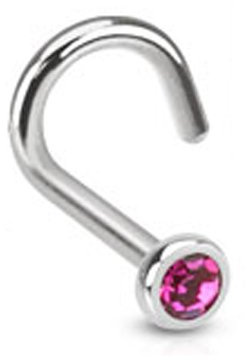 Gekko Body Jewellery Chirurgischer Stahl Nase Schraube Ring mit Hot Pink Press Fit CZ Gem – 1 mm (18 GA)