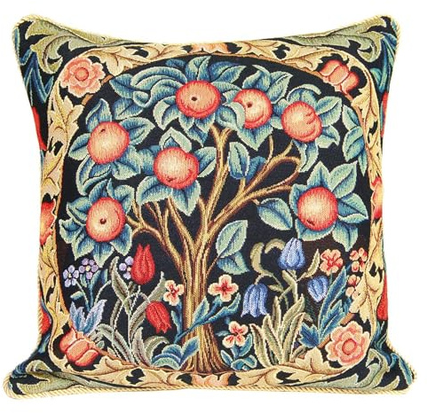 Signare Cushion Covers 45 x 45 cm, William Morris Orange Tree, Cover Only | Double-Sided Tapestry Sofa Cushion Cover with Piped Edge and Concealed Zip; 45 x 45 cm, 200 g, Wipe Clean