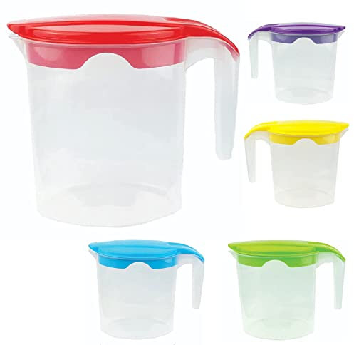 3 x Plastic Jug 1 Litre Fridge Door Water Jug - Milk Storage Contanier Pitcher Juice Jugs with Lid (Set-3)