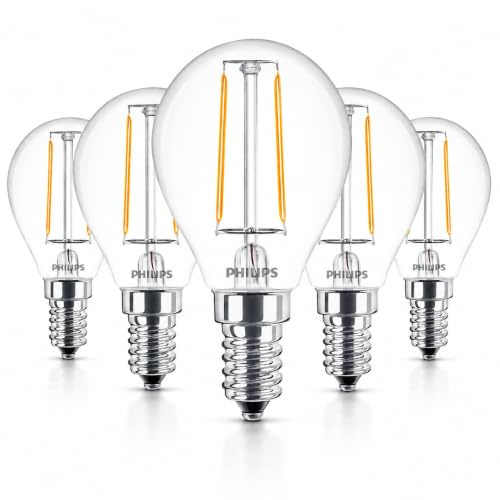 Philips LED Golf Ball Light Bulbs 2W (25W Equivalent) E14 SES Warm White 2700K Non-Dimmable 250 Lumens G45 Energy Saving LED Lamps - Pack of 5