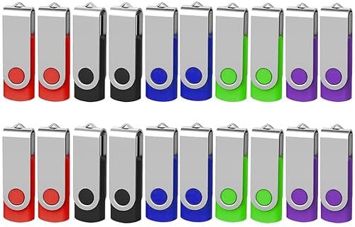 USB Sticks 2GB 20 Stück Mehrfarbig, AreTop Speicherstick USB 2.0 Pen Drives 360° Drehbar Metall Design mit lanyards for Datenspeicher