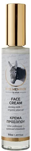 Kyr Mentios, Crema Viso Antirughe Anti-Età di Latte d'Asina e Olio di Oliva Biologico, 50ml, Dermatologicamente Testata