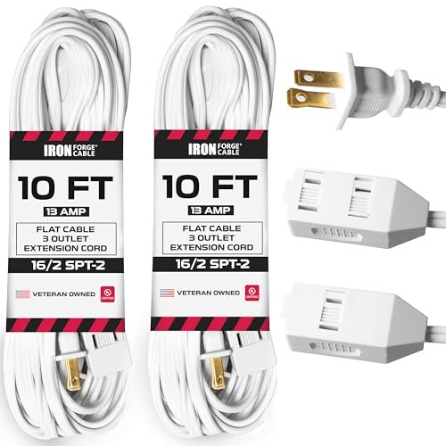 3m White Extension Cable, 2 Pieces, Durable 16/2 Electric Cable