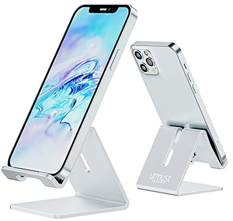 Urmust Handy-Halterung für den Schreibtisch, Aluminium, kompatibel mit Allen Android-Smartphones, für iPhone 12 11 Pro Xs Xs Max Xr X 8 7 6 6s Plus 5 5s 5c, Zubehör Schreibtisch (Silver)