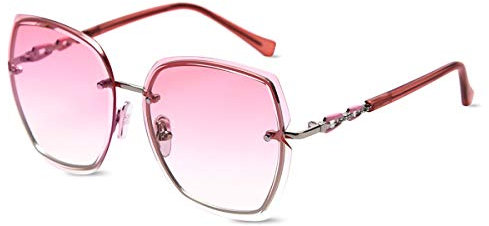 LumiSyne Occhiali Da Sole Senza Montatura Rettangolari Donna Oversized Occhiali Da Vista Gradiente Trasparenti Lente Da Taglio Di Diamanti Montatura Decorata Con Strass UV400(Rosa)
