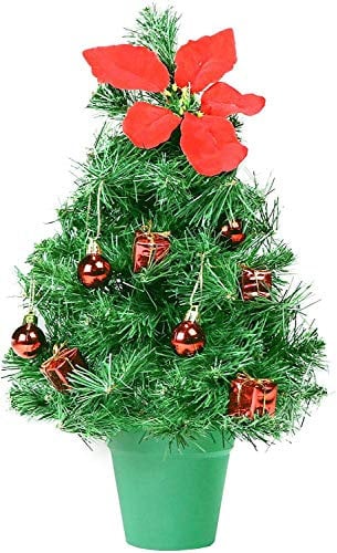 Gartenpirat Mini Weihnachtsbaum klein geschmückt 40 cm im Topf mit Deko rot und Weihnachtsstern