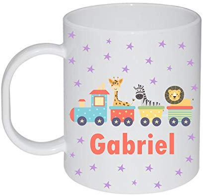 Kembilove Taza de Desayuno Infantil Personalizada – Tazas Plástico Personalizadas con el Nombre del Niño o Niña Vuelta al Cole – Diseño Animales