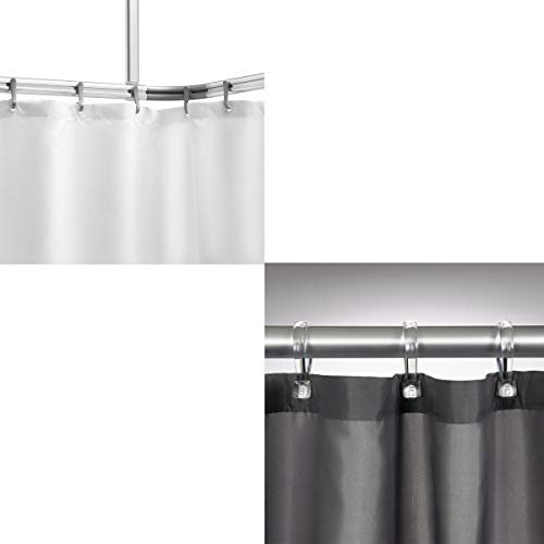Sealskin Komplett Set Easy Roll Duschvorhangstange, Farbe: Weiß, Duschvorhanghalterung zur individuellen Montage auf Maß, Aluminium + Textil Duschvorhang Madeira, Farbe: Weiß, B x H: 180 x 200 cm