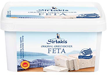 Sirtakis Feta Schafskäse - 1x 400g Behälter - Schafkäse Fetakäse griechischer Feta Schaf Käse Salzlake im Plastikbehälter Griechenland 43% Fett i.Tr. mikrobielles Lab vegetarisch glutenfrei Halal
