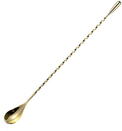 Cuillère à cocktail longue en acier inoxydable - Cuillère à cocktail torsadée - 40 cm - Doré
