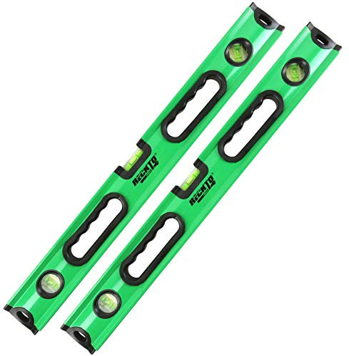 2X Aluminium 60cm 3 Vial Magnetic Spirit Level Box Beams with Metric & Imperial Ruler and Shock-Resistant End Caps (600mm / 26 / 2ft / 0.6m)