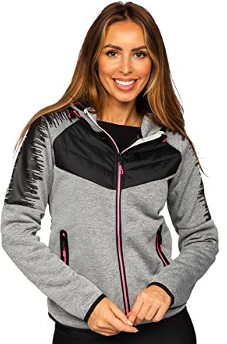 BOLF Damen Übergangsjacke Steppjacke mit Kapuze Daunenjacke Reißverschluss Sportjacke Zip Wärme Freizeit Outdoor Basic Casual Style J.STYLE KSW4007 Grau M [D4D]