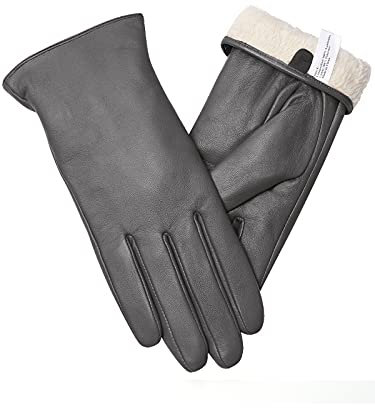 vislivin Vollhand Touchscreen-Handschuhe für Damen Leder Handschuhe Warmer Winter SMS Autofahren Handschuh Grau L
