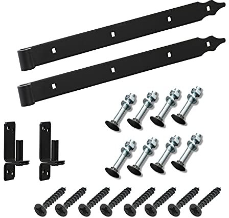 BRESKO Ladenband mit Kloben und Schrauben 2er Set schwarz Torband Tor Scharnier Ladenbänder Haken Türband Klobenhalter Kreuzgehänge Ladenbänder für Gartentor Türscharniere (2er Set - 600x40mm - Ø16mm)