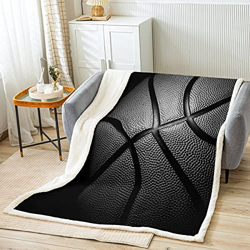 Loussiesd Schwarz Basketball Kuscheldecke Jungs Kinder Sportthema Decke 150x200cm 3D Basketball Muster Wohndecke Flanell Fleecedecke Sanft Mikrofaser