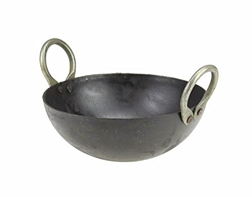Iron Kadahi Wok Balti Dish with Handles Heavy Duty Round Base Deep Frying Pan=8