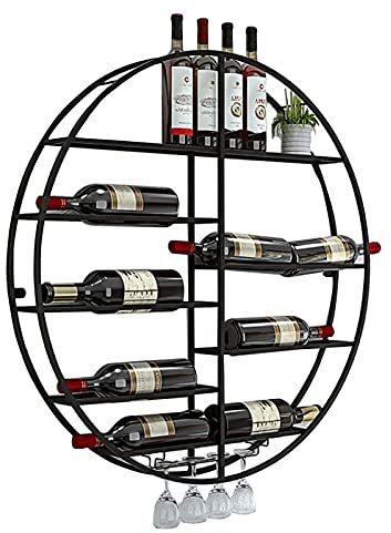 Runde Wand Weinregal mit Glashalter Rustikaler Metall Weinhalter Wandmontage Wandflaschenhalter Wandregal Flaschenständer, Weinglas & Wein Flaschenregal für Home Bar Küche (Farbe : 60x11x60cm)