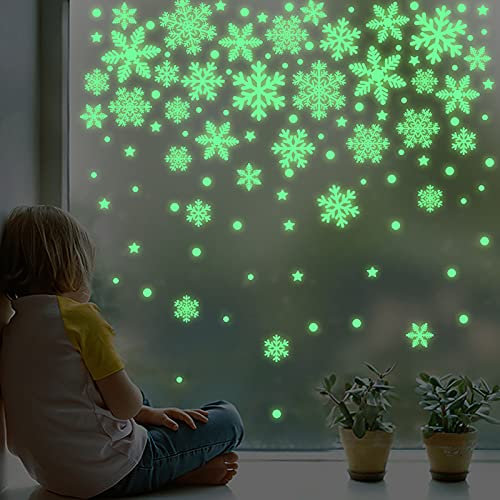 Muium(TM) Leuchtendes Weihnachten Schneeflocken Sticker Selbstklebendes Fluoreszierendes Fenstersticker Luminous Weihnachten Fensteraufkleber Für Winter Weihnachtsdeko Sticker Fensterdeko (B)