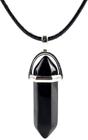 Rose Quartz Crystal Pendant Necklace Silver Wire Wrapped Gemstone Healing Point Chakra Quartz Necklace Chakra Healing Crystals Stone Necklace Jewelry for Women Men Birthday Valentines Gifts Black