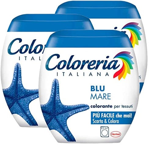 3 x Coloreria Italiana Stofffarbe Farbstoffe für Maschinenwäsche Farbe Blau Meer Formel Alles in einer - 3 Packungen à 350 g