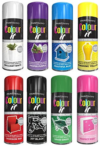 SuperGift.com 8 Cans Gloss Finish 400ml Multipurpose Aerosol Spray Paint Can For All Purpose Quick Drying Paint