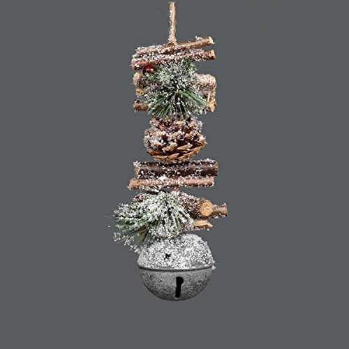 33cm Garland with Silver Jingle Bells Wooden Sticks, Berries and Pinecones Christmas Home Wall Door Hanger Sleigh Bells Xmas Holiday Hanging Decorations