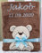 BotoBaby® - Babydecke mit Namen und Geburtsdatum - Geschenk Taufe Geburt ★ (Braun - Teddybär)