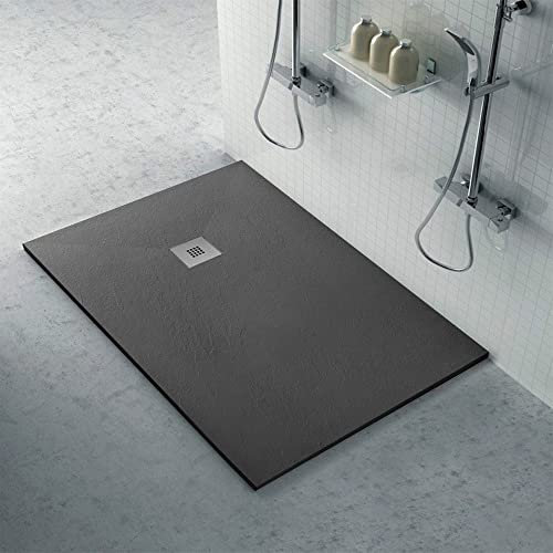 Piatto Doccia 100x120 Antracite in Marmo Resina, Effetto Pietra, Karen (100x120, Antracite)