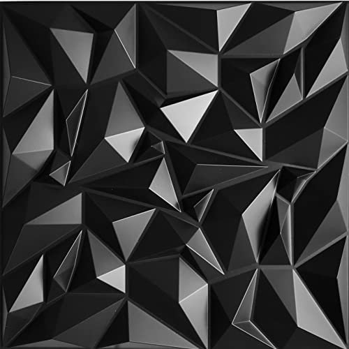Eurodeco Paneles 3D 3D de PVC de 12 Unidades / 3 m² de Paneles de Pared para Sala de Juegos, Techo de Pared, Aspecto 3D, Espejo Negro, Paneles 3D de PVC