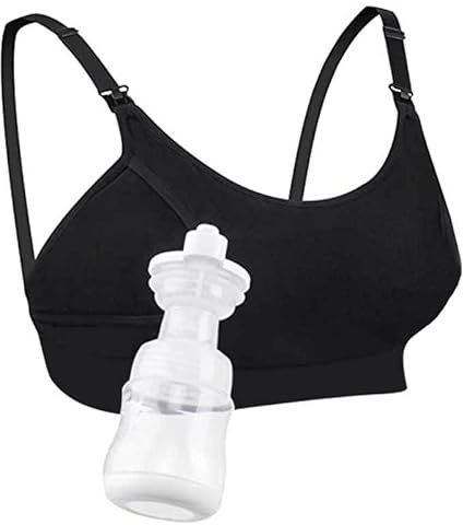 Neppein Hands-Free Pumping Bra - Adjustable Breast-Pump Holder, Seamless Nursing Maternity Bra for Pregnancy & Breastfeeding - Black