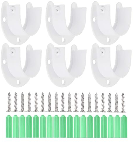 Shonmogar Wardrobe Closet Rod Bracket 6 Pack Closet Pole Brackets for Wall with Screws,Stainless Steel Rod Flange Holder for Closet Curtain (White, 1-1/4 Inch)