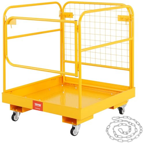 VEVOR Piattaforma Cestello di Sicurezza per Carrello Elevatore Carico Max 544 kg Cesta per Muletto con Piattaforma di Lavoro Portapersone Uso Industriale 92x92 cm Griglia di Protezione con Serrature