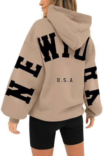 Sweatshirt Damen ohne Kapuze Damen-Kapuzenpullover mit Langen Ärmeln und Reißverschluss,New York USA-Aufdruck auf der Rückseite Sweatjacke Kinder Hoodie Damen Oversize oodie Schlafshirt