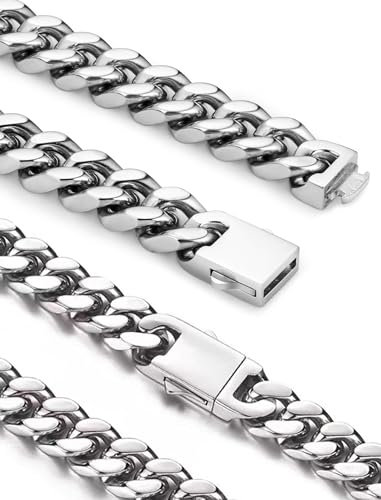 Inscca Kette Herren Edelstahl 55 cm Massiv Panzerkette Herren Breit 13 mm Halskette Damen Silber Lang Königskette für Jungen