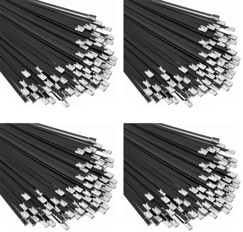 Spactz Colliers de serrage en métal noir 400 pièces en acier inoxydable 304 de 11,8 pouces avec revêtement époxy pour machines, véhicules, fermes, câbles
